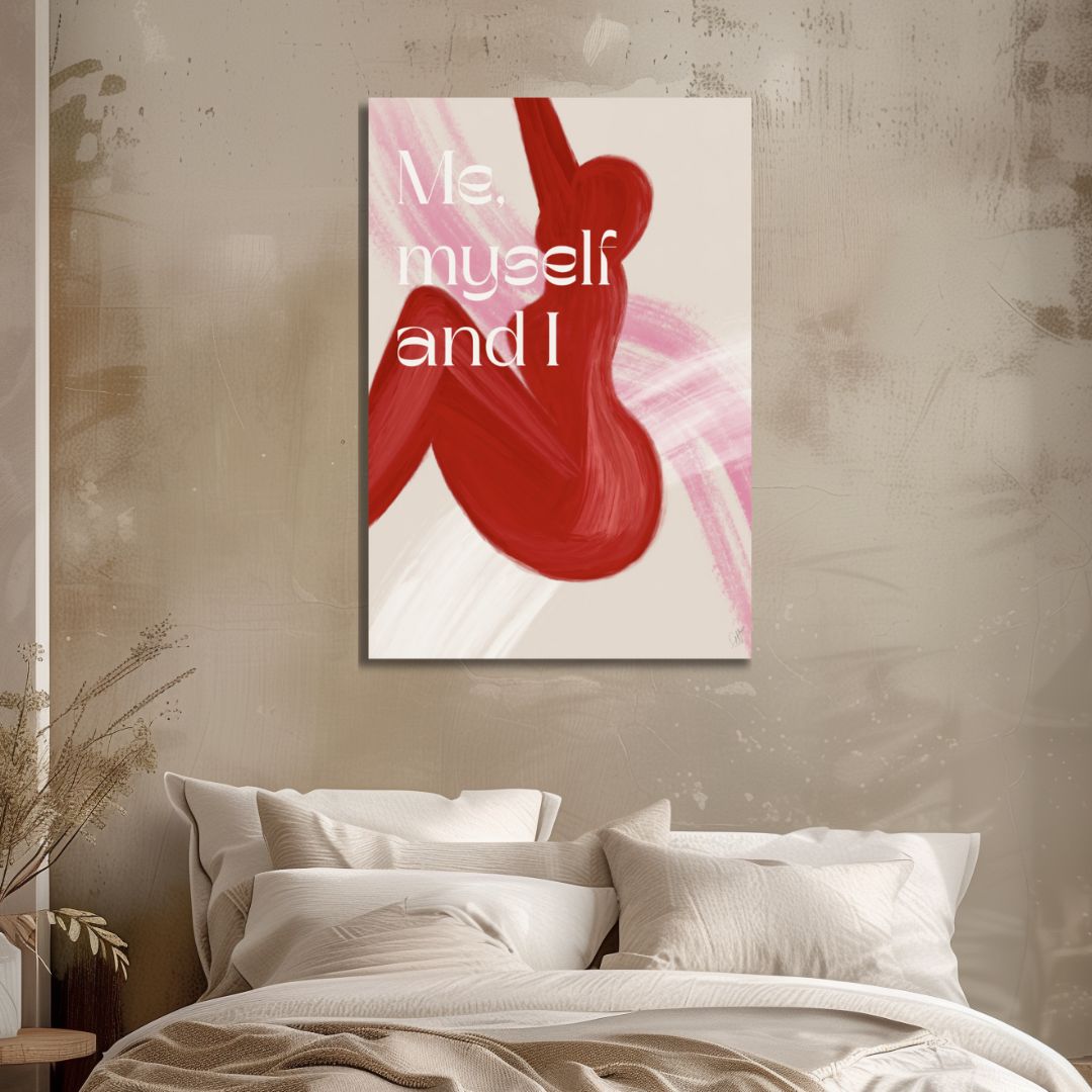 “Self Love Abstract Oil Painting in Pink and Red Tones for Modern Decor”