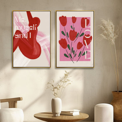 “Self Love Abstract Oil Painting in Pink and Red Tones for Modern Decor”