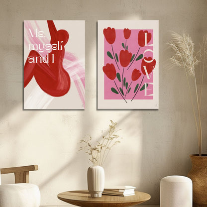 “Self Love Abstract Oil Painting in Pink and Red Tones for Modern Decor”