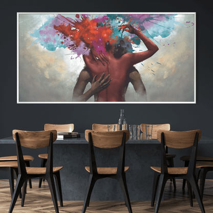 Colorful Abstract Oil Painting of Passionate Embrace and Emotional Connection
