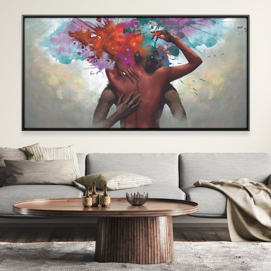 Colorful Abstract Oil Painting of Passionate Embrace and Emotional Connection