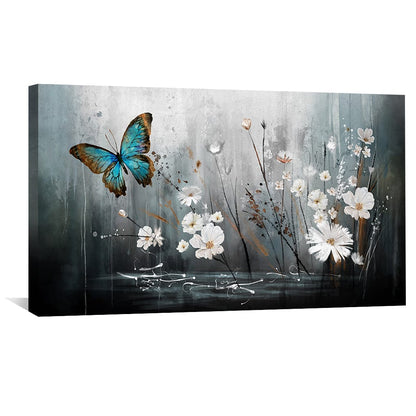 Blue Butterfly and White Flowers Oil Painting for Elegant Home Decor