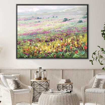 Vibrant Flower Meadow Oil Painting - Colorful Landscape Art for Home Decor