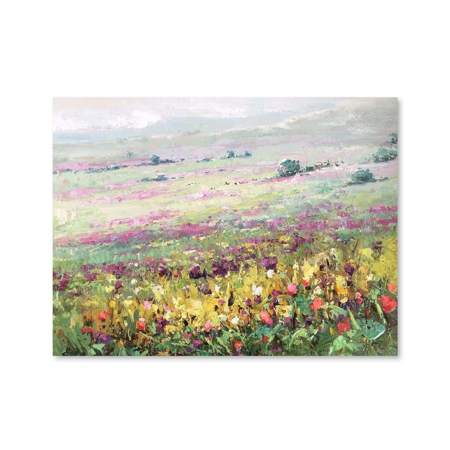 Vibrant Flower Meadow Oil Painting - Colorful Landscape Art for Home Decor