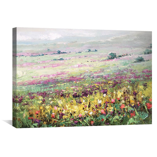 Vibrant Flower Meadow Oil Painting - Colorful Landscape Art for Home Decor