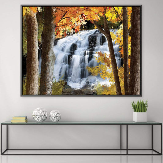 Tranquil Autumn Waterfall Oil Painting for Serene Home Decor