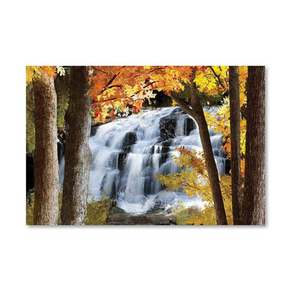 Tranquil Autumn Waterfall Oil Painting for Serene Home Decor