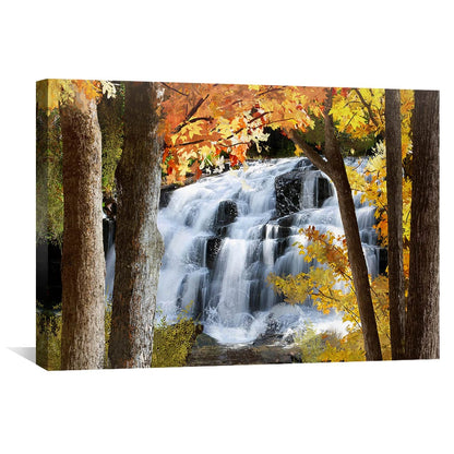 Tranquil Autumn Waterfall Oil Painting for Serene Home Decor