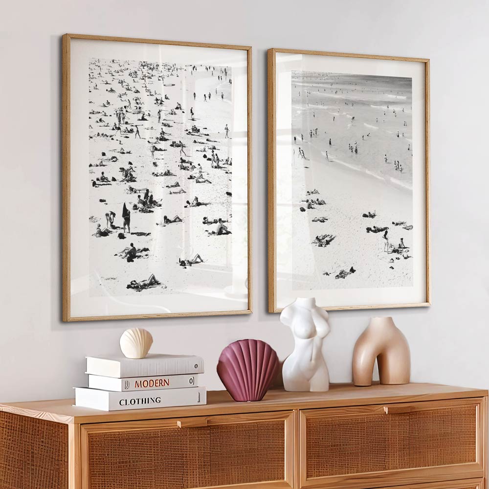 Black and White Bondi Beach Bathers Art Print Set for Coastal Home Decor