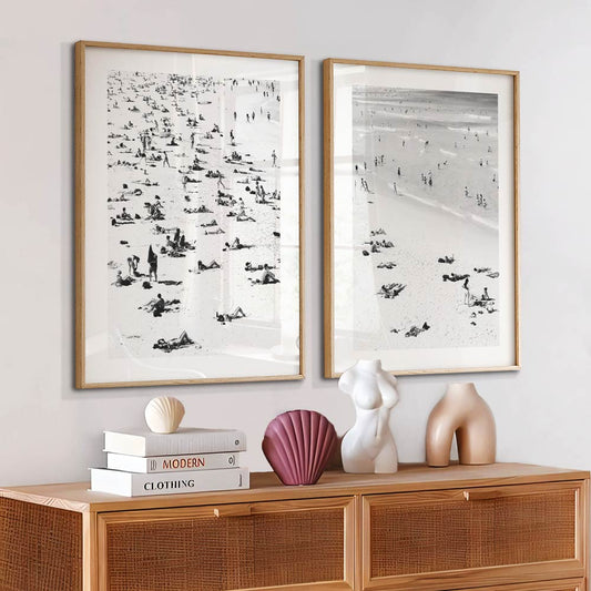 Black and White Bondi Beach Bathers Art Print Set for Coastal Home Decor