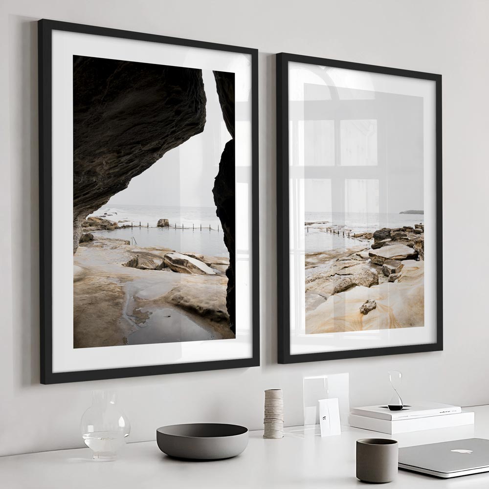 Tranquil Coastal View: Serene Oil Painting of Mahon Pool and Rocky Shoreline