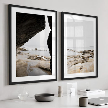 Tranquil Coastal View: Serene Oil Painting of Mahon Pool and Rocky Shoreline