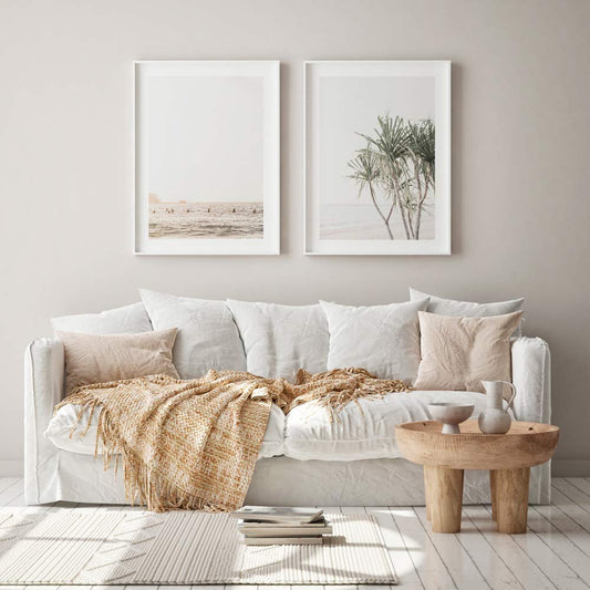 Bondi Beach Surfers Art & Elegant Pandanus Palm Oil Painting Set