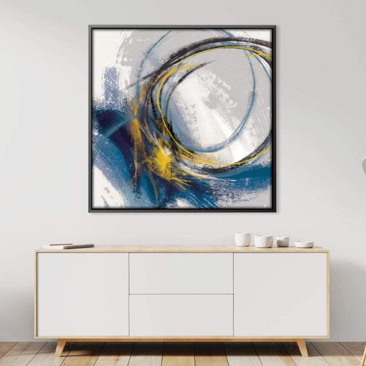 Abstract Blue and Yellow Swirl Oil Painting for Modern Decor