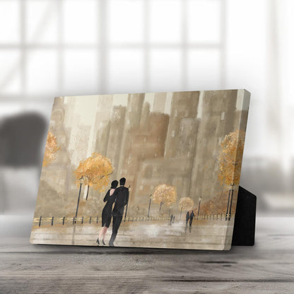 Romantic Autumn Stroll Oil Painting for Modern Home Decor