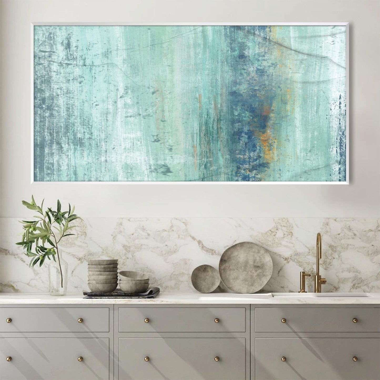 Tranquil Turquoise Abstract Oil Painting for Modern Home Decor