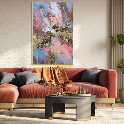 Vibrant Abstract Oil Painting with Gold Highlights for Modern Decor