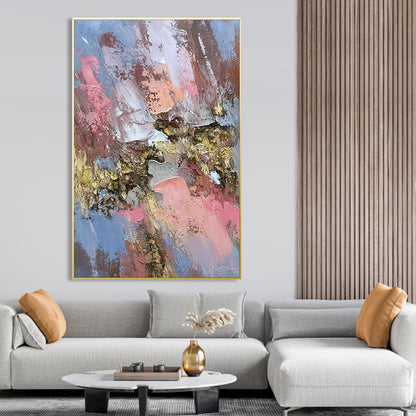 Vibrant Abstract Oil Painting with Gold Highlights for Modern Decor