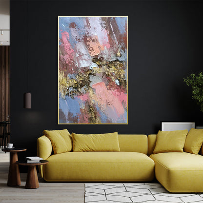 Vibrant Abstract Oil Painting with Gold Highlights for Modern Decor