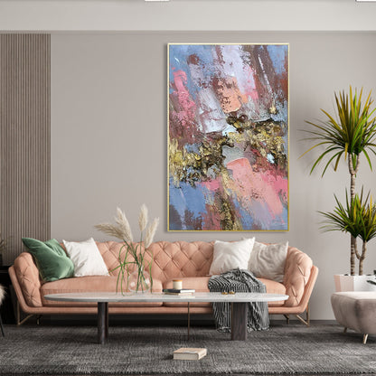 Vibrant Abstract Oil Painting with Gold Highlights for Modern Decor