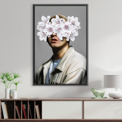 Floral Vision: Contemporary Oil Painting of a Flower-Crowned Portrait