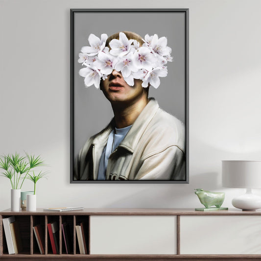 Floral Vision: Contemporary Oil Painting of a Flower-Crowned Portrait