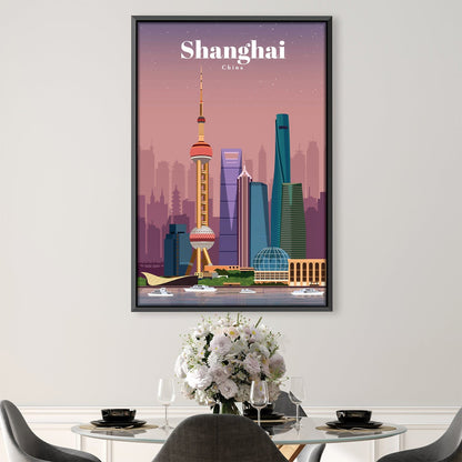 Stunning Shanghai Skyline Oil Painting – Modern Wall Art for Home Decor