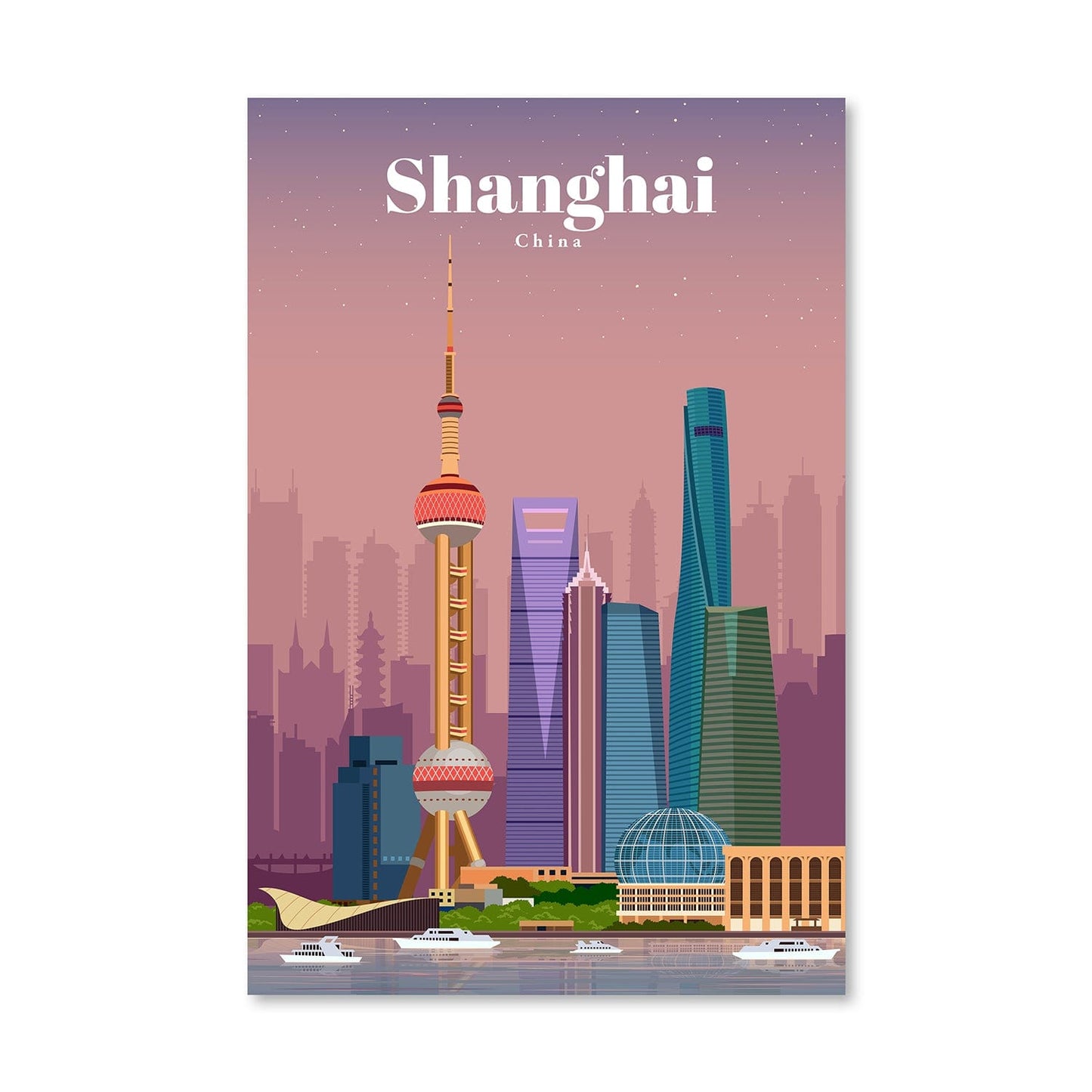 Stunning Shanghai Skyline Oil Painting – Modern Wall Art for Home Decor