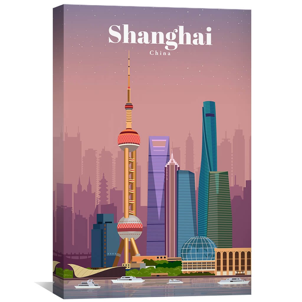 Stunning Shanghai Skyline Oil Painting – Modern Wall Art for Home Decor