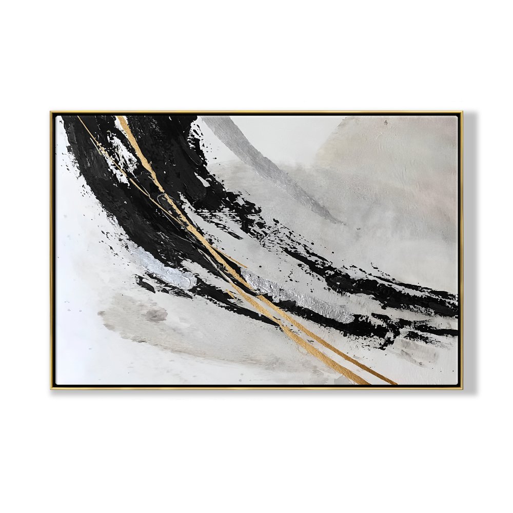 Abstract Black and Gold Modern Oil Painting for Elegant Home Decor