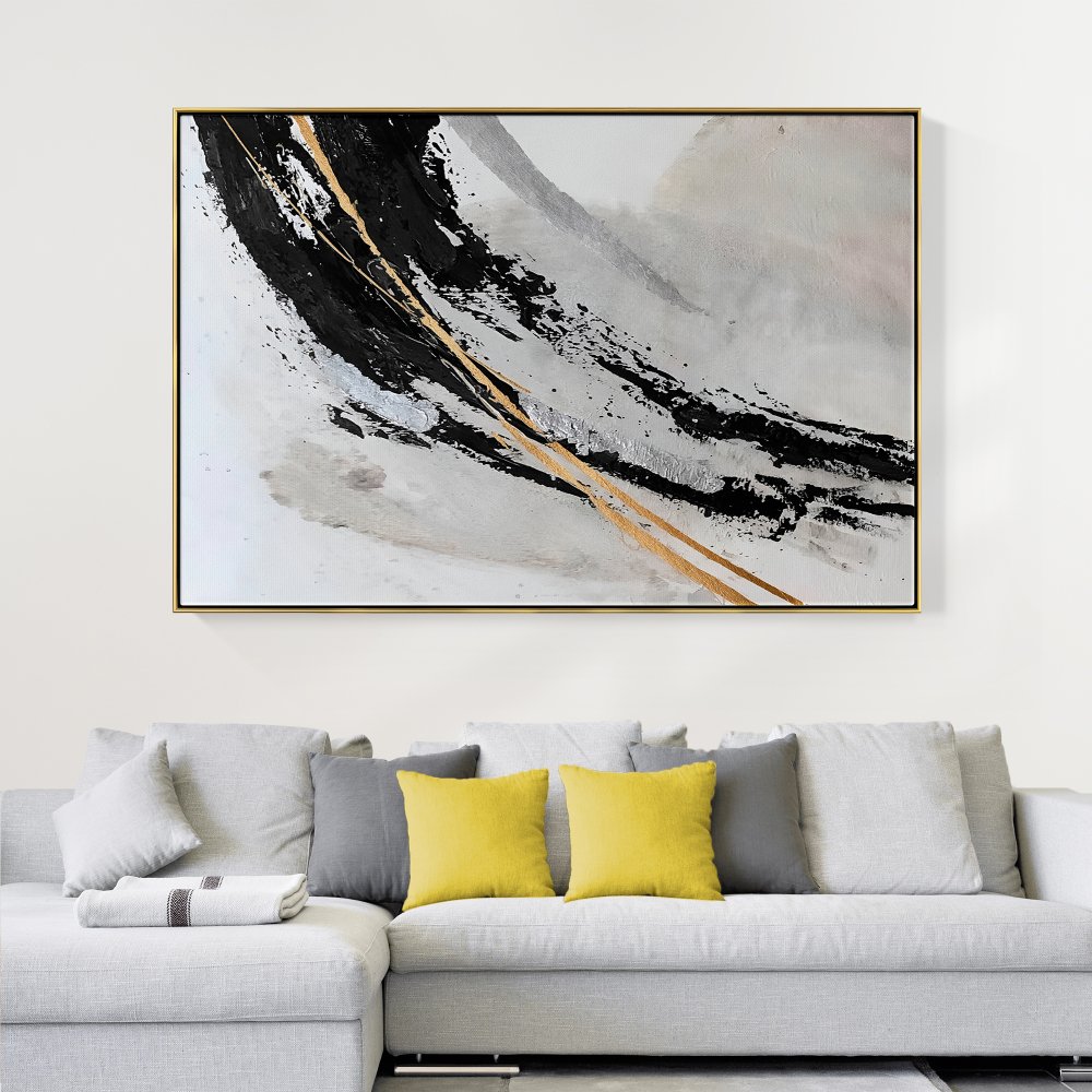 Abstract Black and Gold Modern Oil Painting for Elegant Home Decor