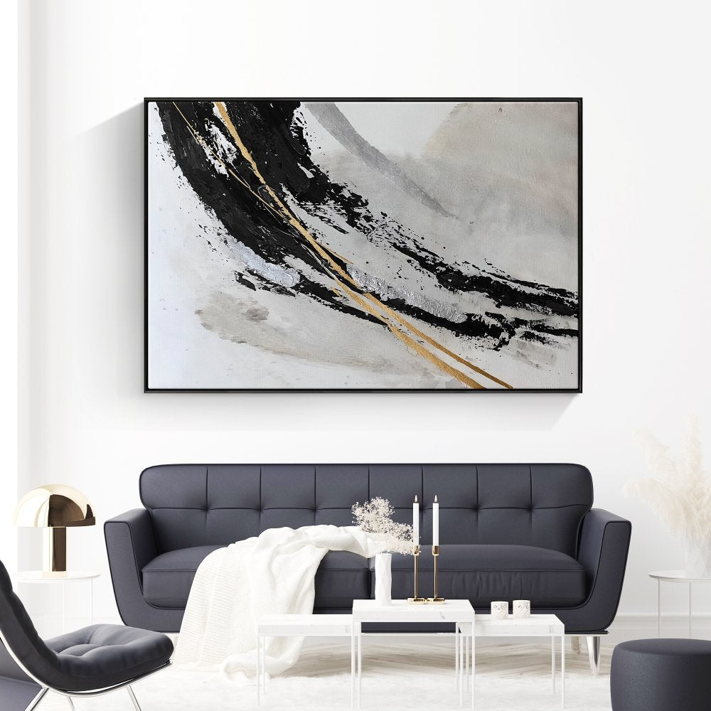 Abstract Black and Gold Modern Oil Painting for Elegant Home Decor