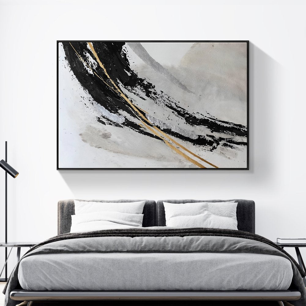 Abstract Black and Gold Modern Oil Painting for Elegant Home Decor