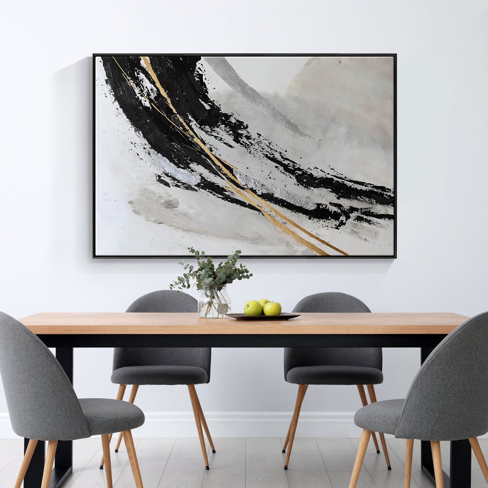 Abstract Black and Gold Modern Oil Painting for Elegant Home Decor