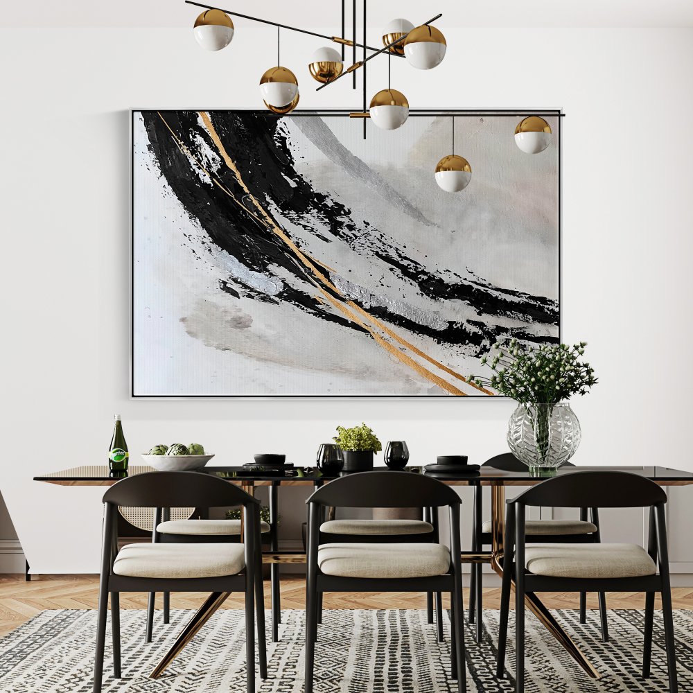 Abstract Black and Gold Modern Oil Painting for Elegant Home Decor