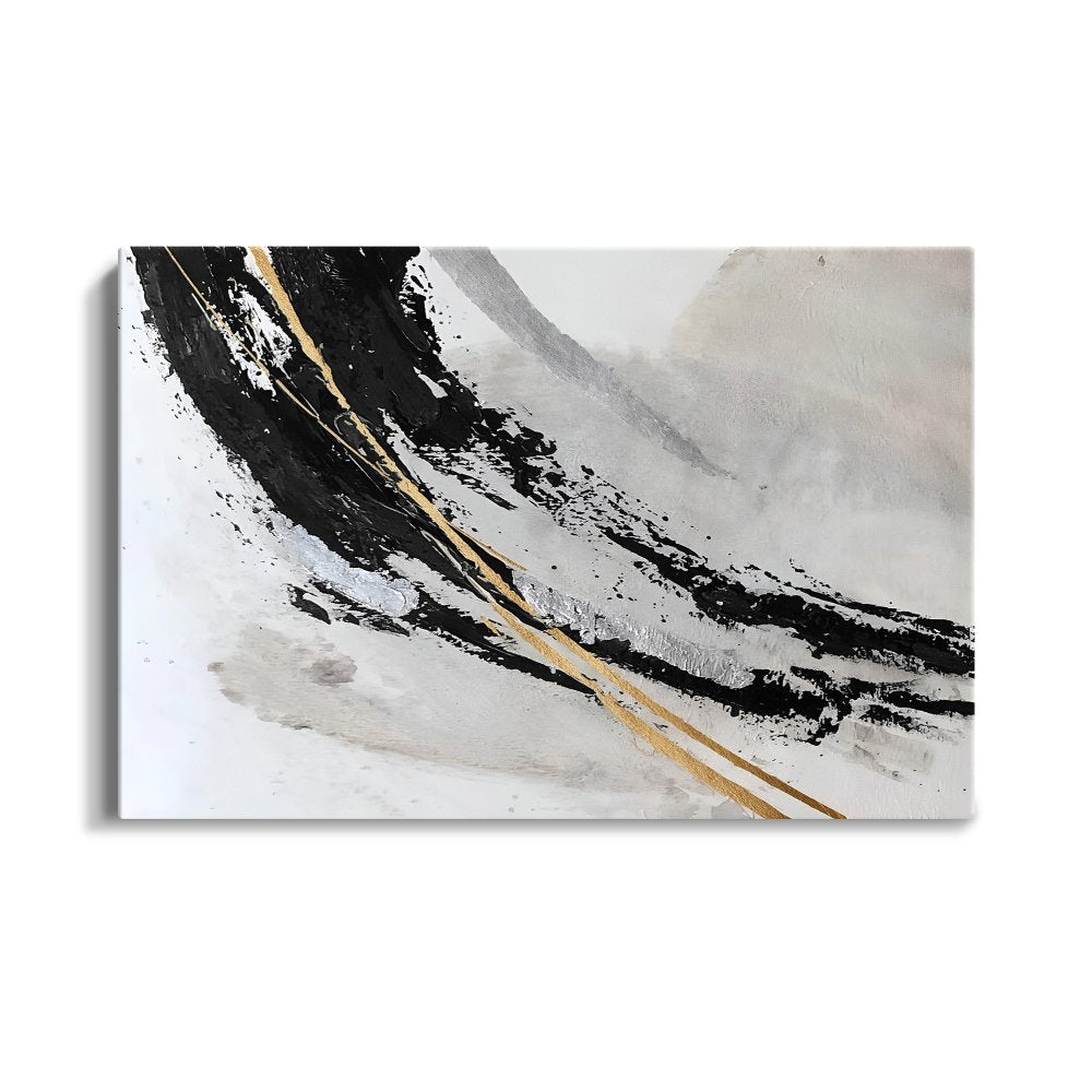 Abstract Black and Gold Modern Oil Painting for Elegant Home Decor