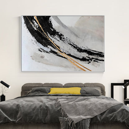 Abstract Black and Gold Modern Oil Painting for Elegant Home Decor