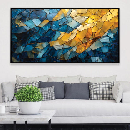 Vibrant Blue and Gold Abstract Oil Painting for Modern Home Decor