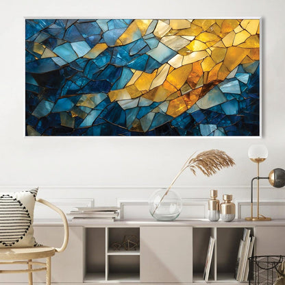 Vibrant Blue and Gold Abstract Oil Painting for Modern Home Decor