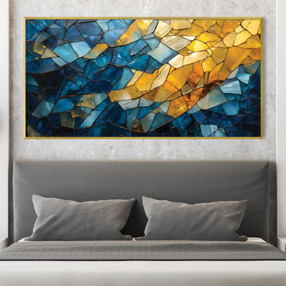 Vibrant Blue and Gold Abstract Oil Painting for Modern Home Decor