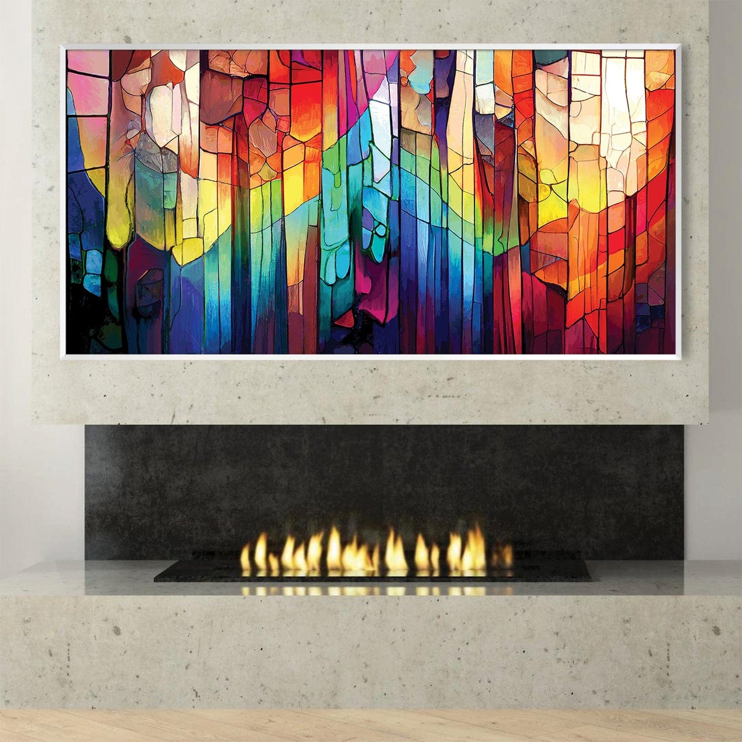 Vibrant Abstract Oil Painting of Colorful Geometric Shapes for Modern Decor