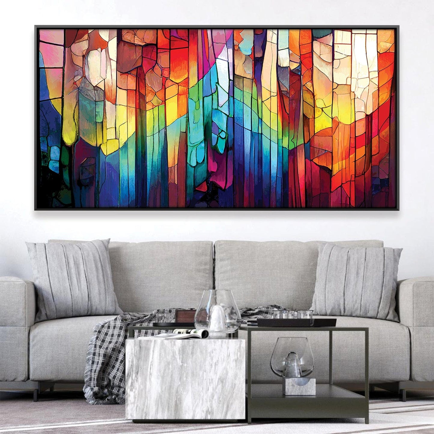 Vibrant Abstract Oil Painting of Colorful Geometric Shapes for Modern Decor