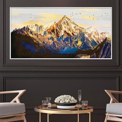 Majestic Mountain Landscape Oil Painting - Vibrant Gold and Blue Tones for Home Decor