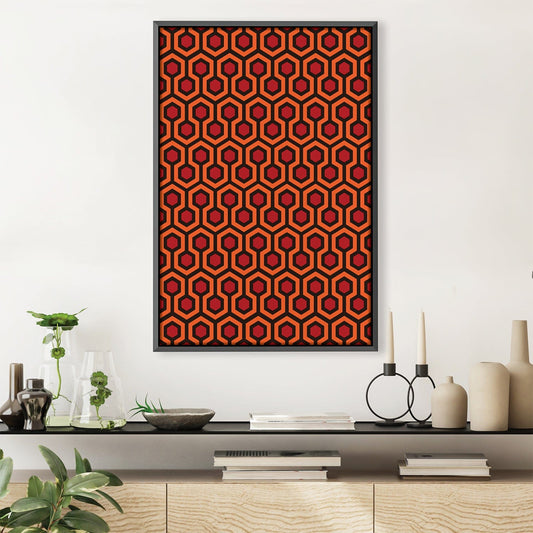 Vibrant Geometric Oil Painting in Warm Orange and Black Pattern Design