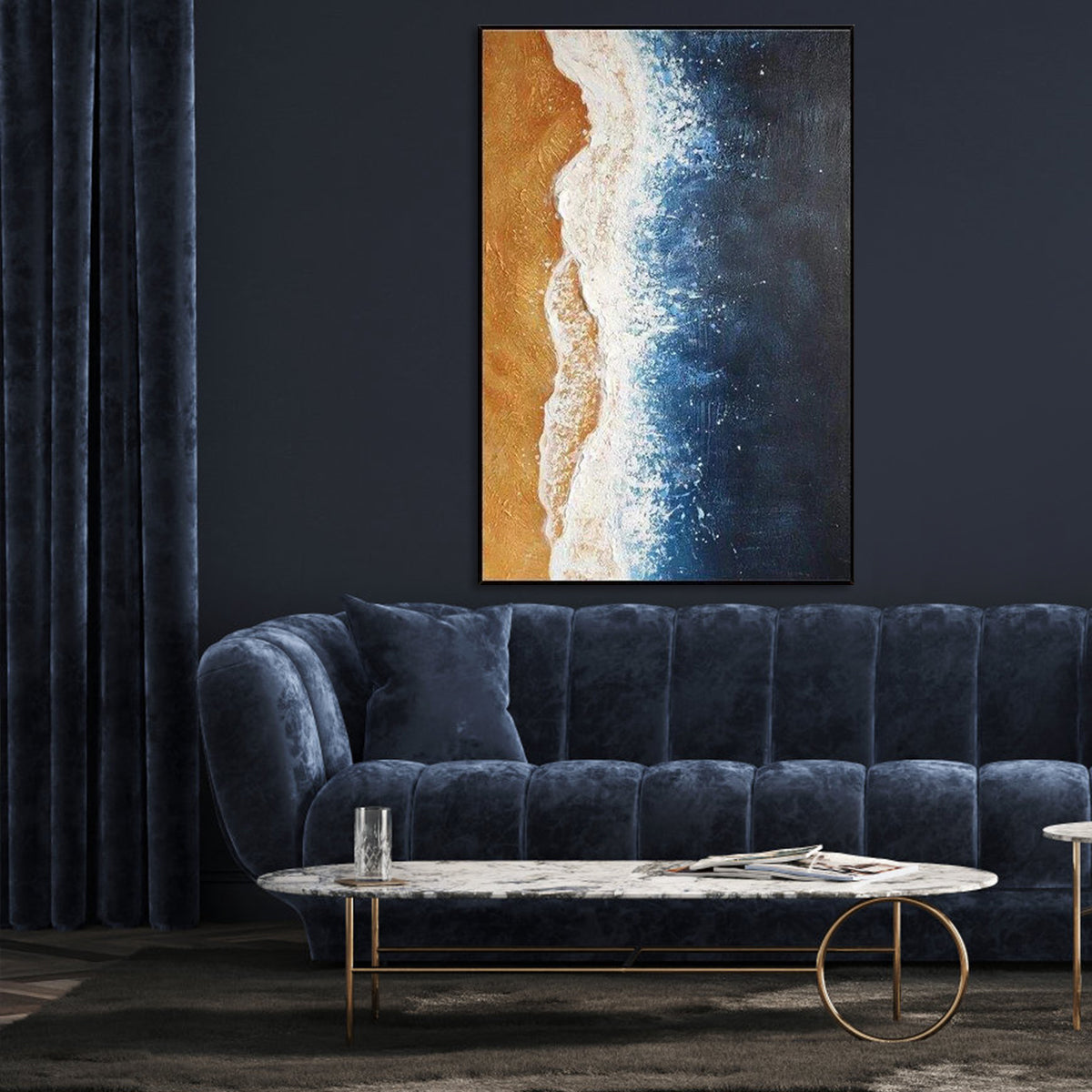 Coastal Serenity: Abstract Ocean Wave Oil Painting for Modern Home Décor