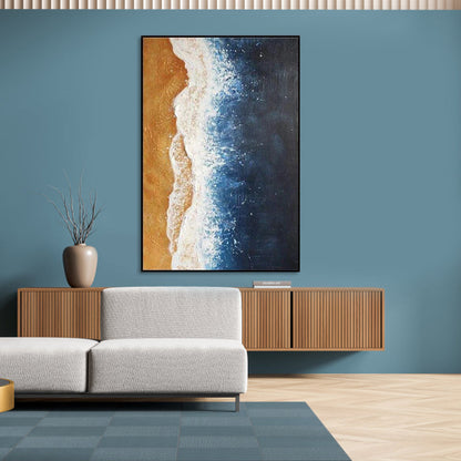 Coastal Serenity: Abstract Ocean Wave Oil Painting for Modern Home Décor