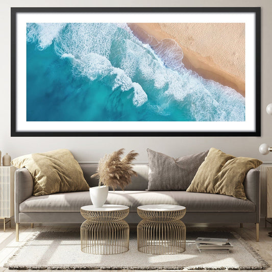 Tranquil Ocean Waves on Sandy Shore - Serene Coastal Oil Painting
