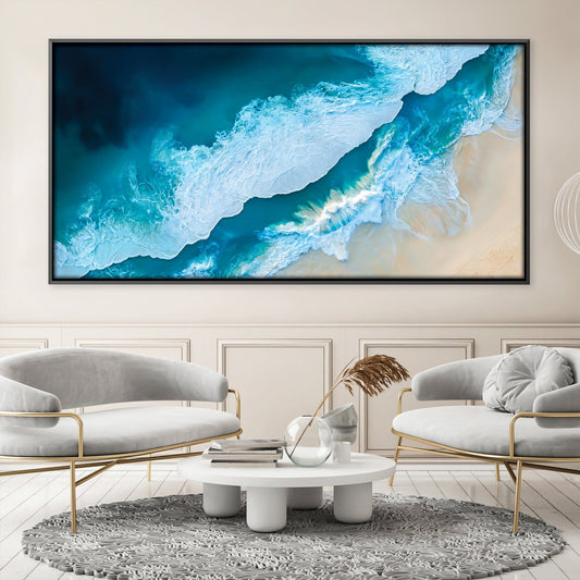 Coastal Serenity: Abstract Ocean Waves Oil Painting for Home Decor