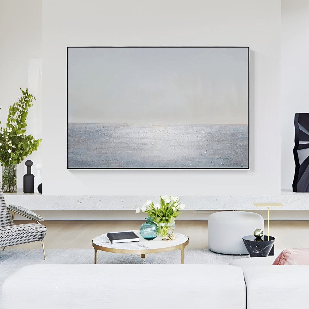 Tranquil Ocean Horizon: Serene Oil Painting for Calm Home Décor