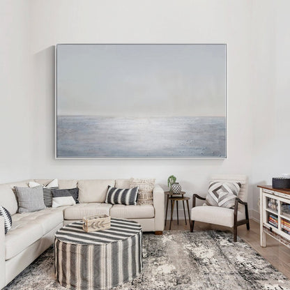 Tranquil Ocean Horizon: Serene Oil Painting for Calm Home Décor